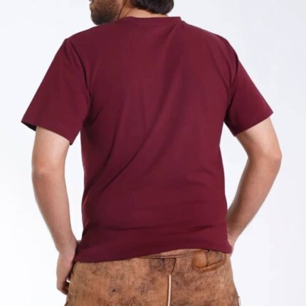 Mens Maroon Bavarian High Quality T-Shirt with Stag and Mountain Graphic